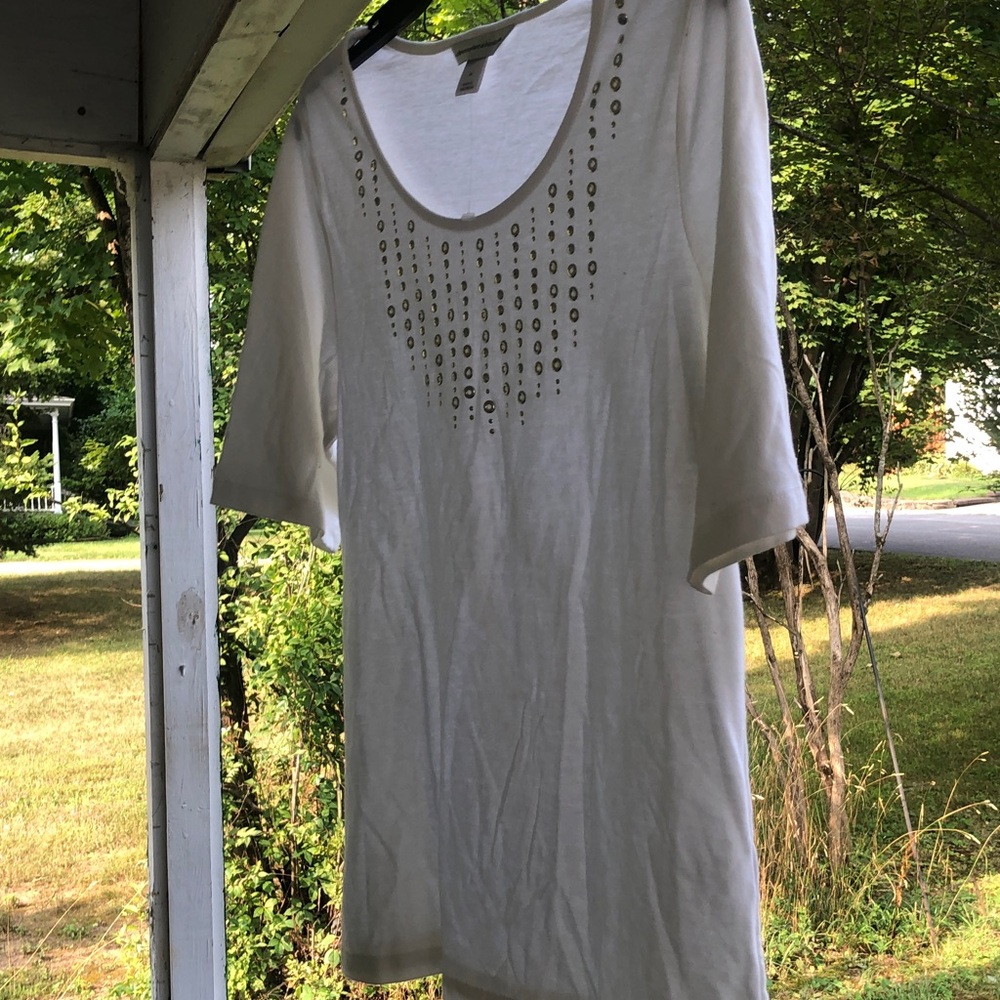 NWPT Christopher & Banks White Studded Long Sleeve Top